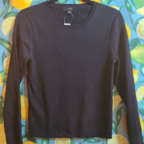 NWT j crew ribbed womens classic true black sweater long sleeve fall winter - Picture 1 of 6